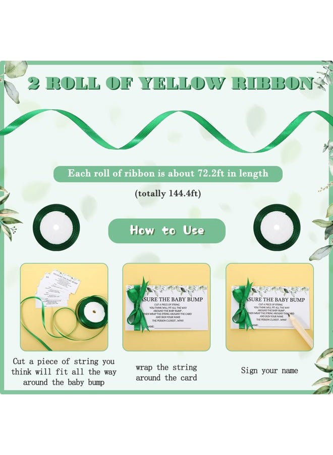 Fumete 65 Pieces Baby Shower Game Set 1 Measure the Baby Bump Sign Measure Mommy's Belly Game and 50 Guessing Cards 10 Pencils 2 Ribbons 2 Measuring Tapes for Baby Shower Party Decorations (Greenery) - Image 4
